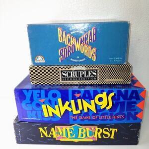 Vintage Board Game Bundle - Lot of 4 - Backwords, Scruples, Inklings, Name Burst